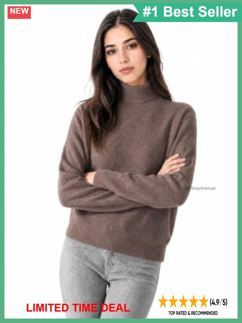 100% Pure Cashmere Turtleneck Sweater Seamless Knit Pullover